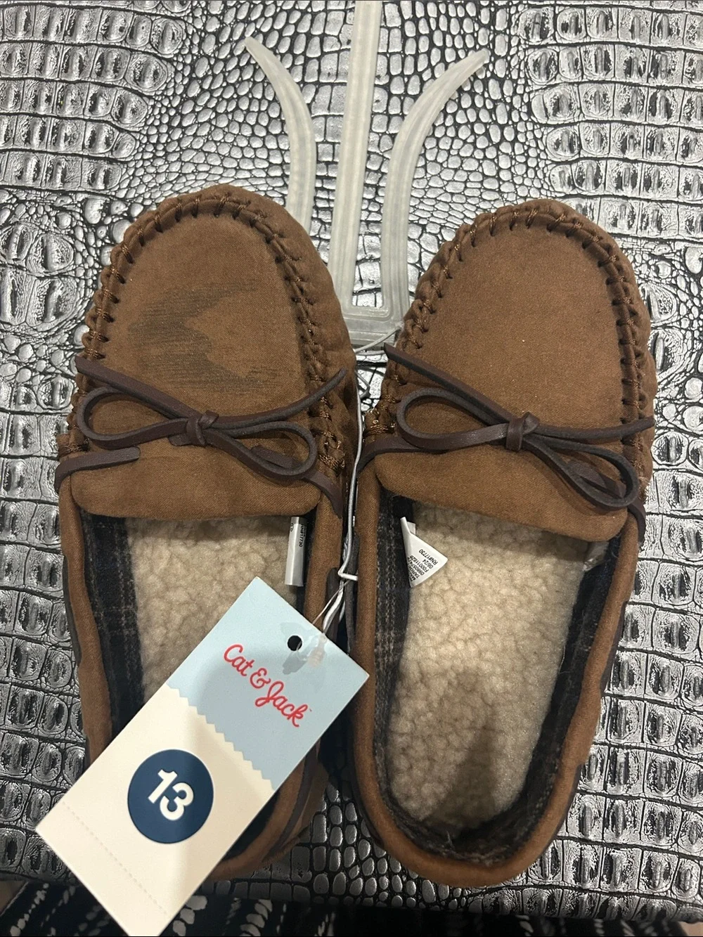 Cat & Jack Brown Suede Slip-On Moccasins with Sherpa Lining
